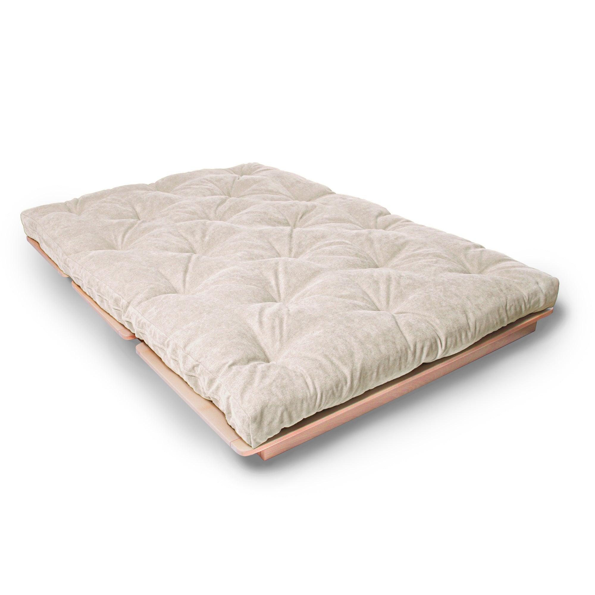 LAYTI-140 Canapé-Lit Futon Double, Bois De Hêtre Massif, Naturel