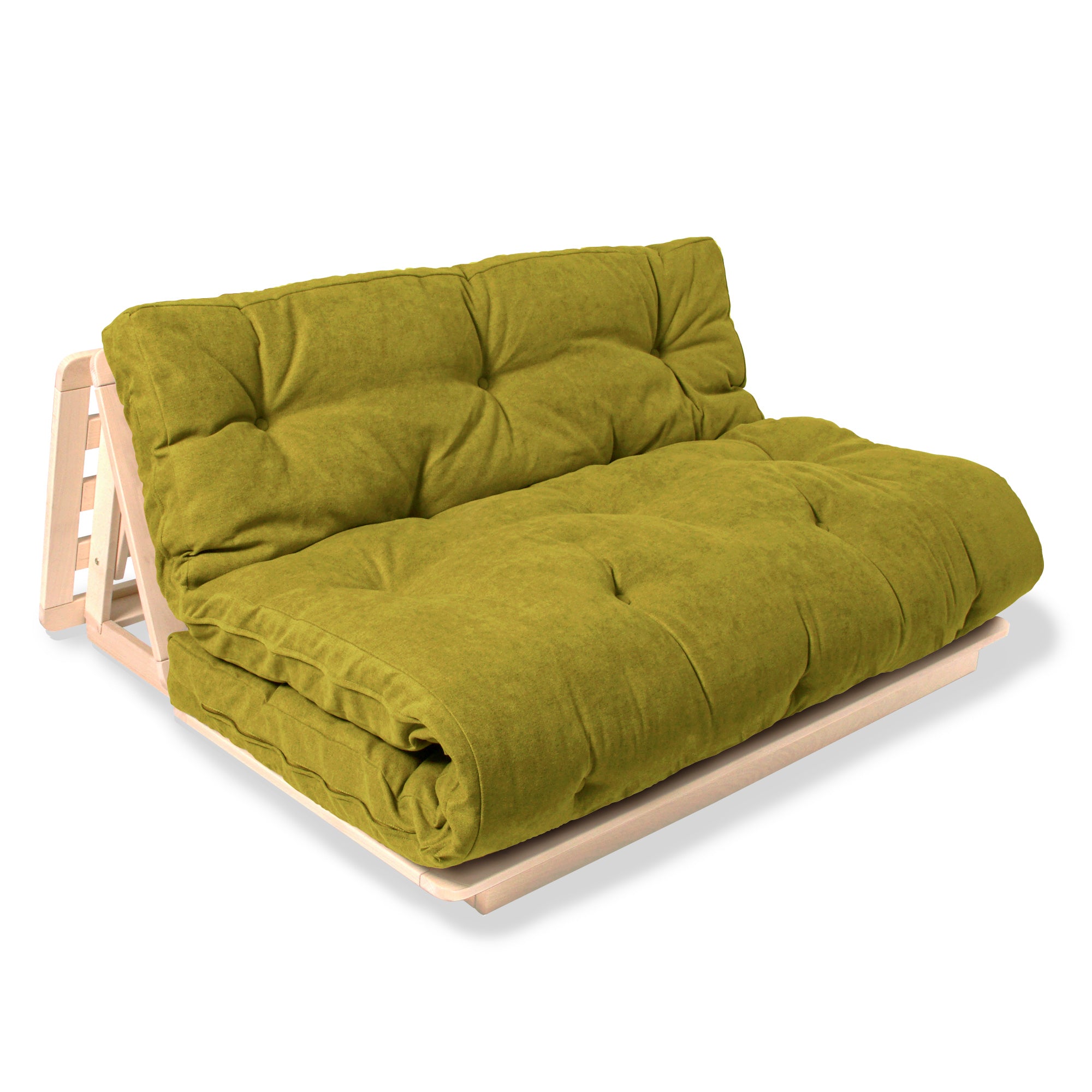 LAYTI-140 Futon Chair, Beech Wood, Natural Colour-green fabric