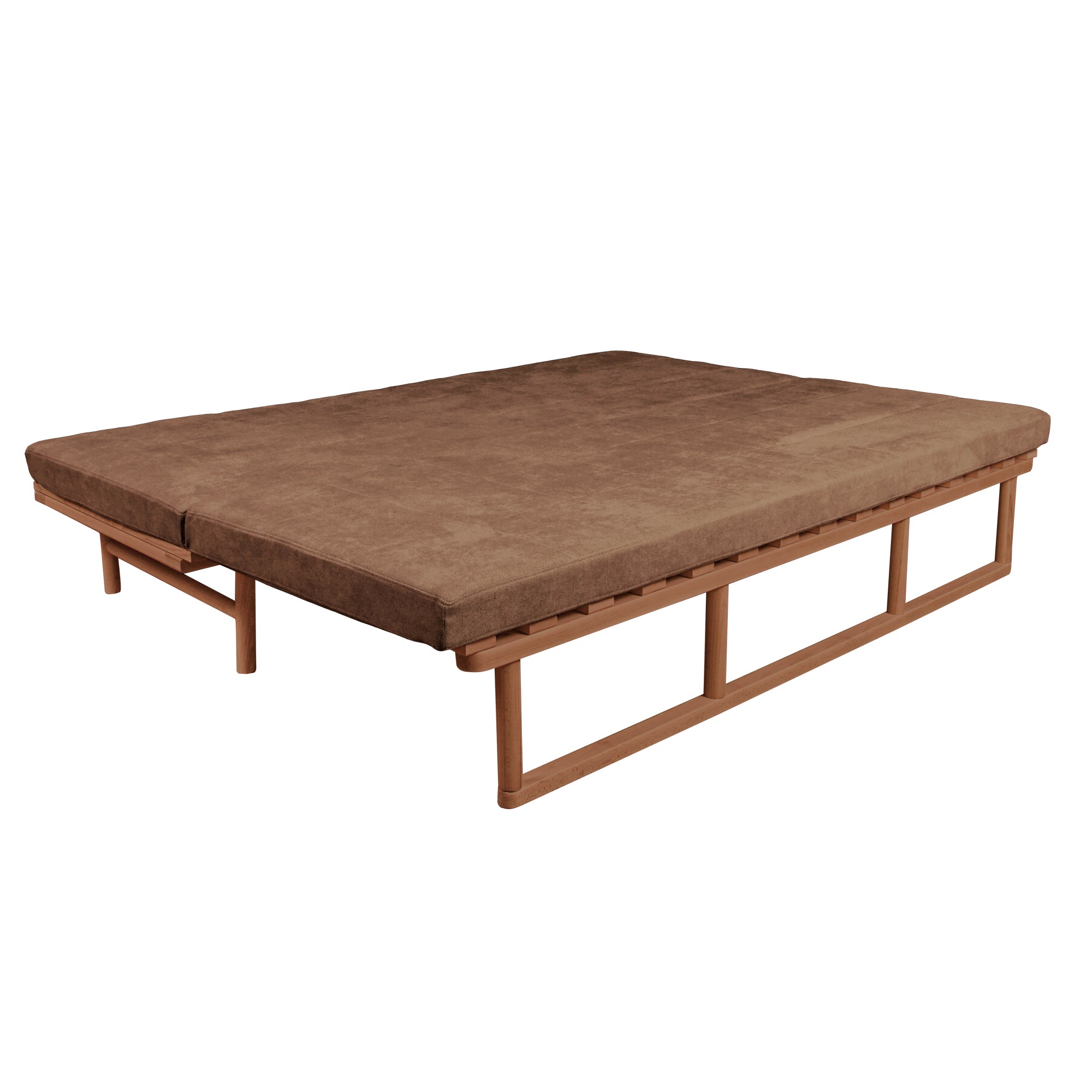 Le MAR Folding Daybed, Beech Wood Frame, Caramel Colour-brown upholstery-folded view
