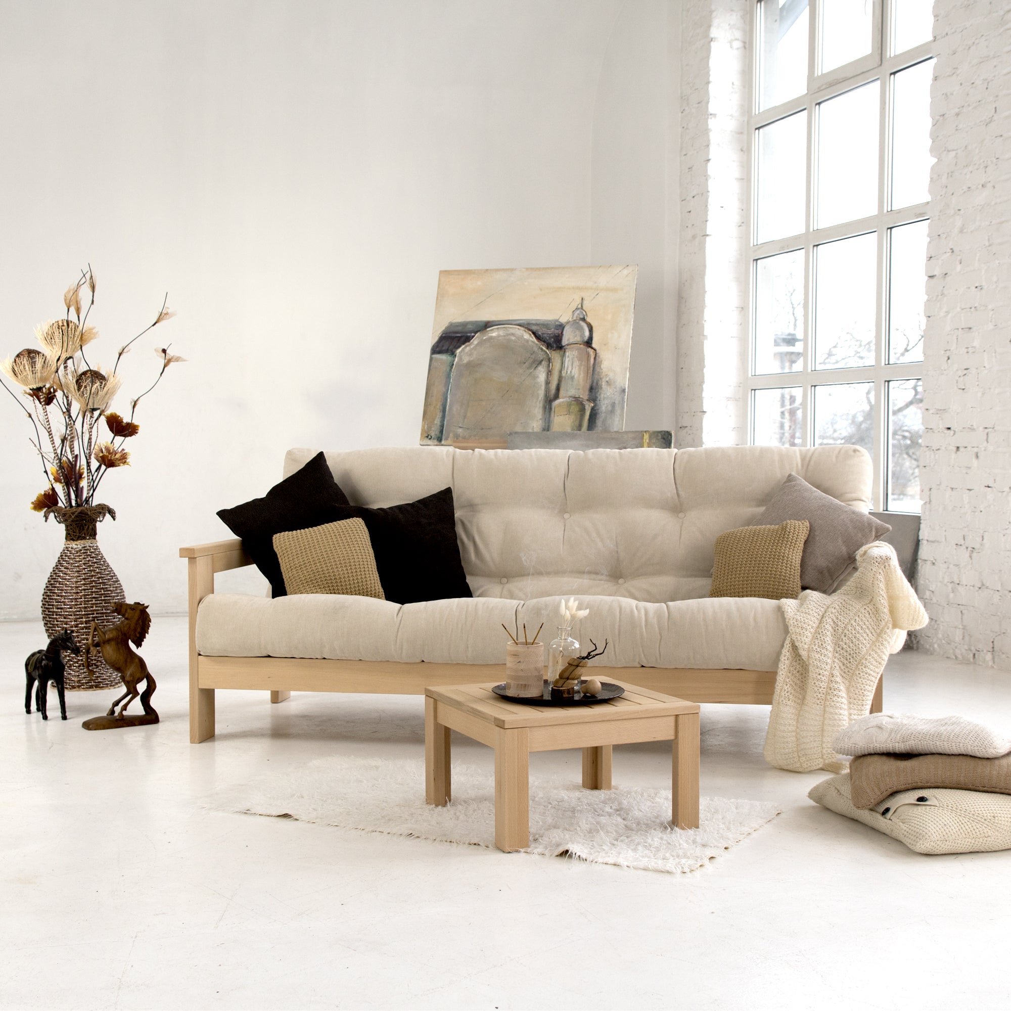 MEXICO Folding Sofa Bed, Beech Wood Frame, Natural Colour-interior view