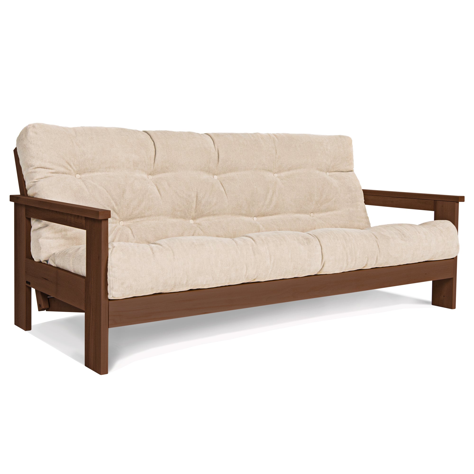 MEXICO Folding Sofa Bed-Beech Wood Frame-Walnut Colour-creamy fabric colour