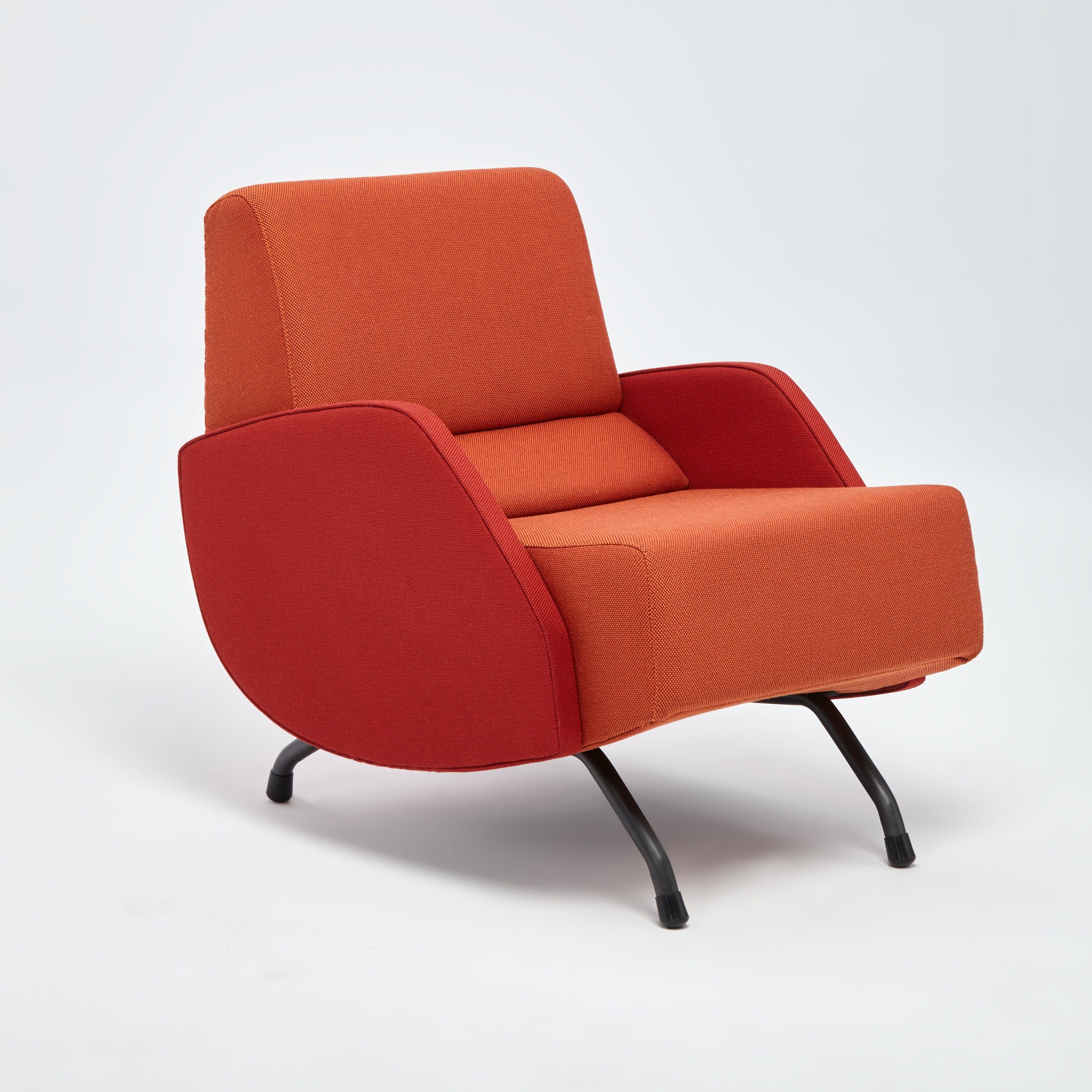 R360 Armchair red walnut frame upholstery colour coral red
