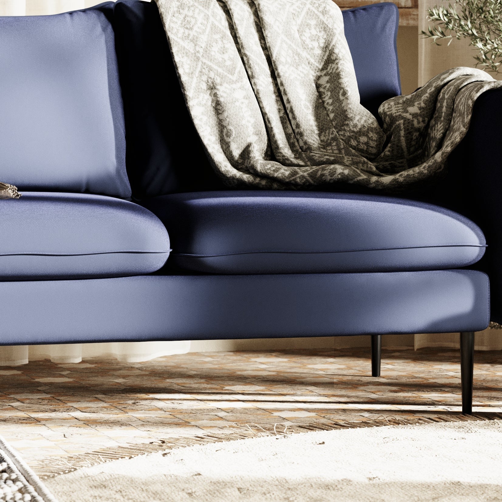 POSH BLACK Corner Sofa Left blue interior view