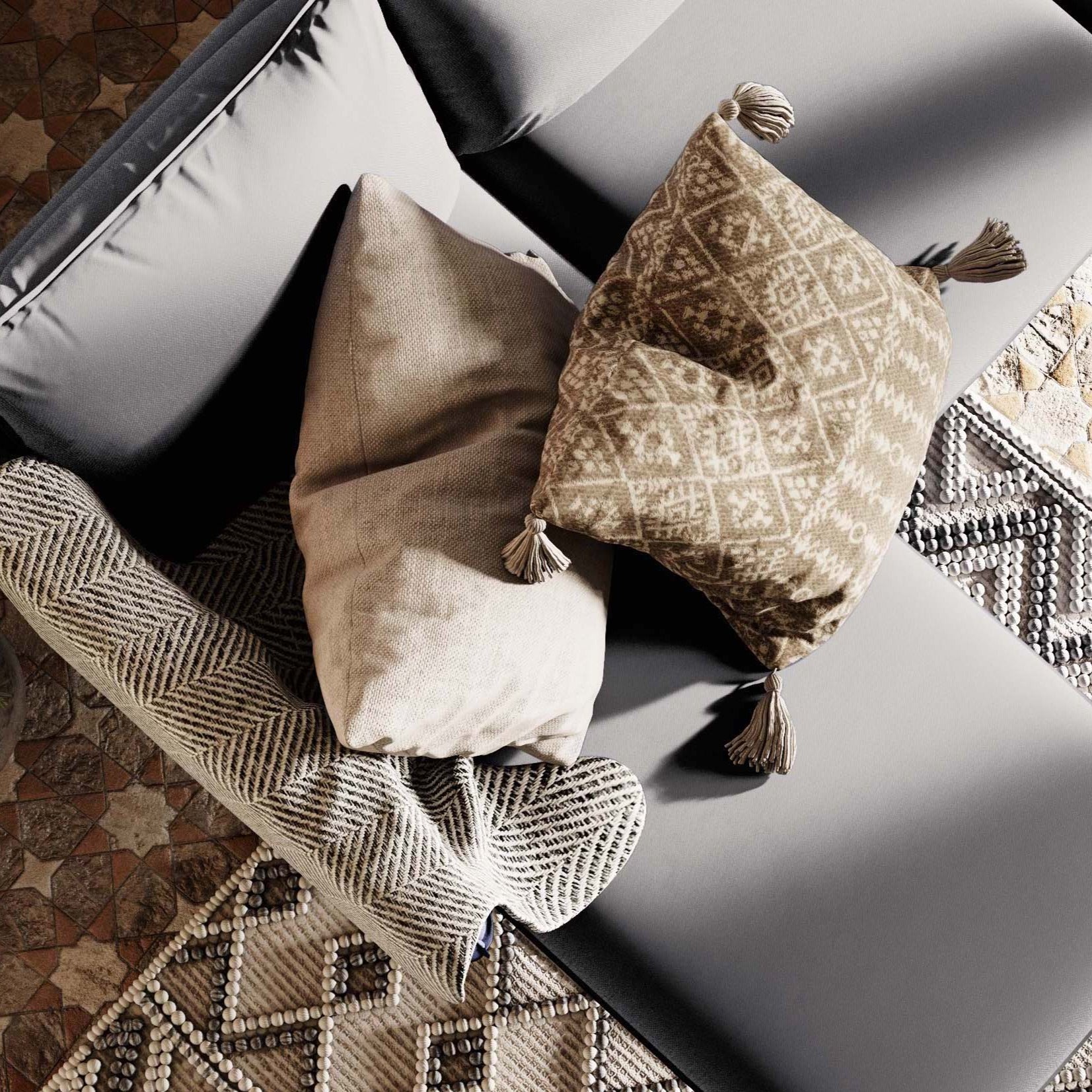 POSH WOOD Corner Sofa Right upholstery colour grey interior top view