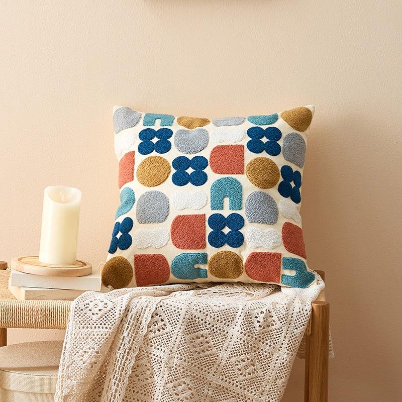 COLOURFUL Housse de Coussin Brodée en Style Uni