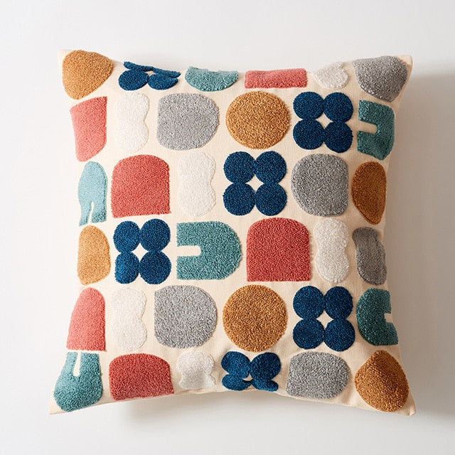 COLOURFUL Housse de Coussin Brodée en Style Uni
