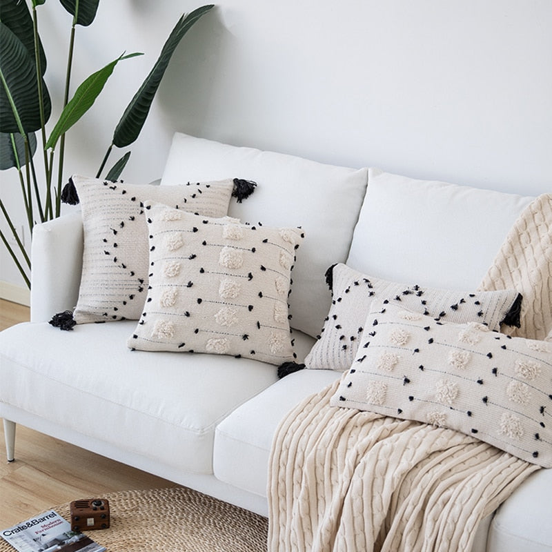 MORROCAN STYLE Avec Housse de Coussin Géométrique Noire