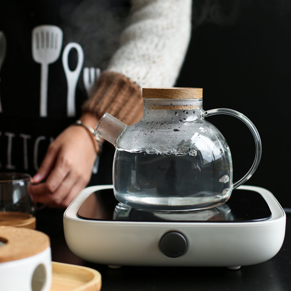 Boissons Théière en verre Bouilloire résistante à la chaleur avec couvercle en bois