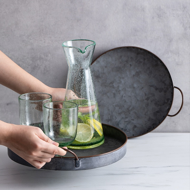 Assiette décorative en fer ronde rétro avec poignées, style européen