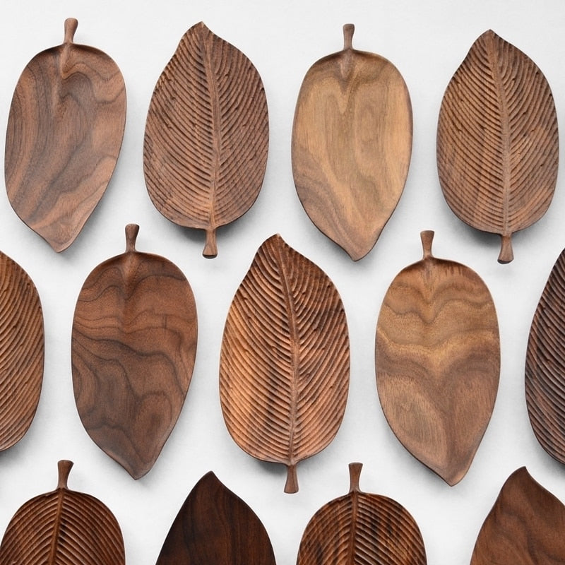 Plateau à feuilles en bois Noyer noir