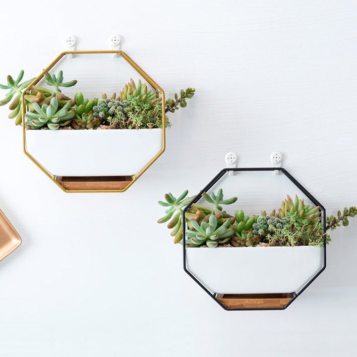 Pot de fleurs en céramique géométrique octogonal simple pour suspension murale