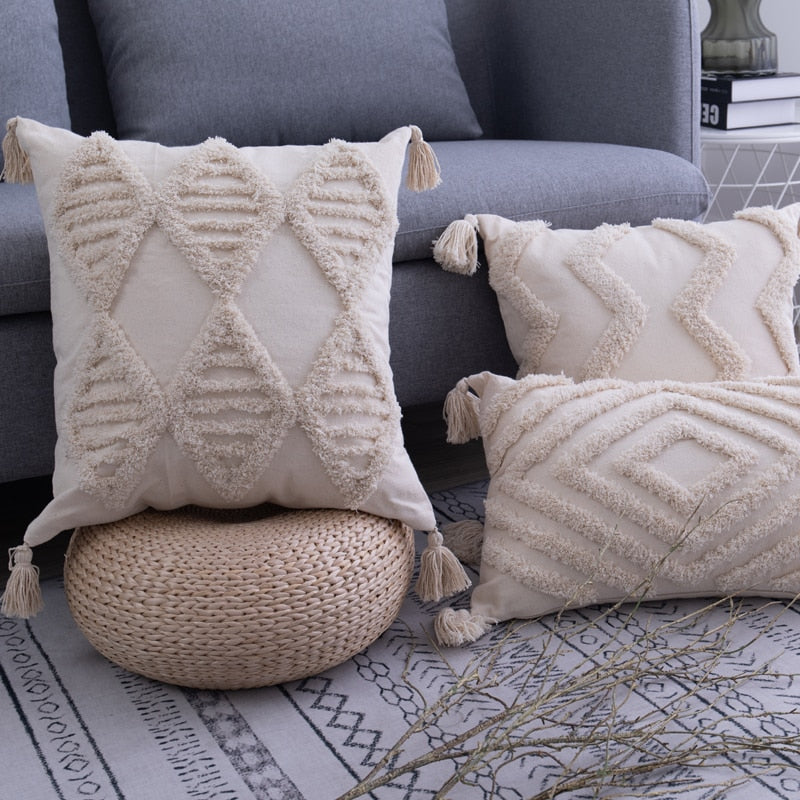 BEIGE TASSELS Housse de Coussin