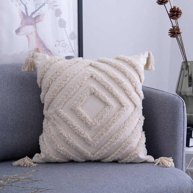 BEIGE TASSELS Housse de Coussin