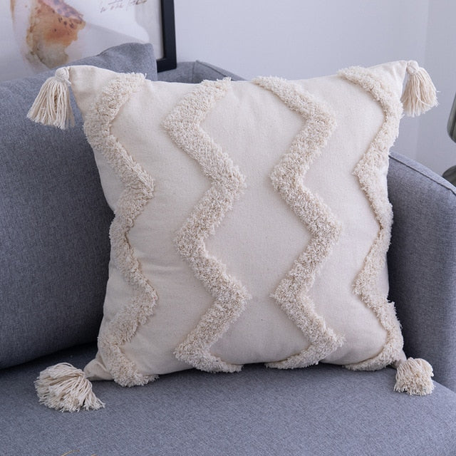BEIGE TASSELS Housse de Coussin