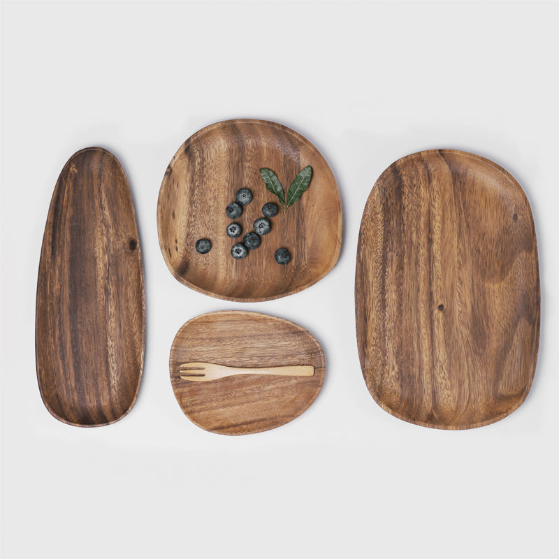 Plateaux ovales irréguliers en bois massif d'acacia entier