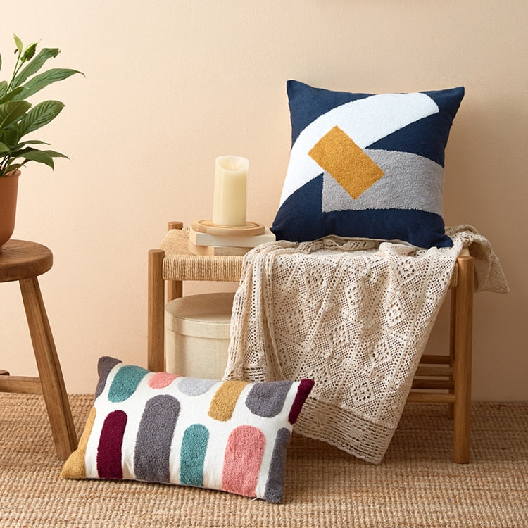 COLOURFUL Housse de Coussin Brodée en Style Uni