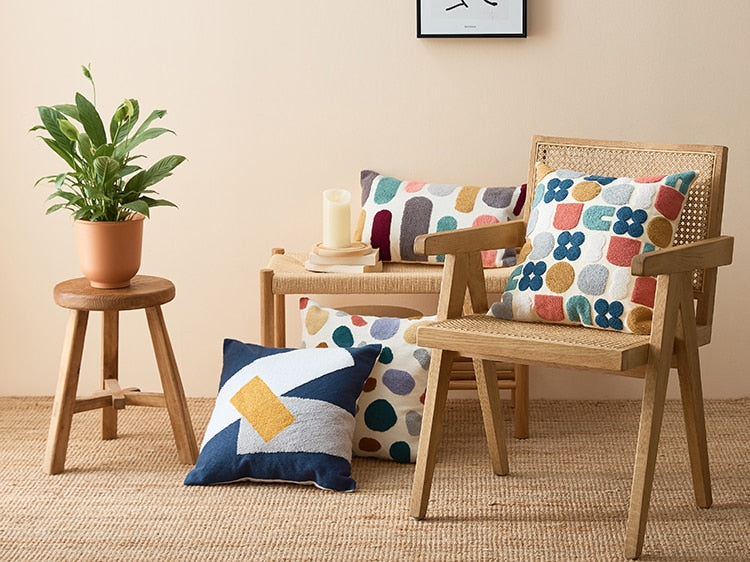 COLOURFUL Housse de Coussin Brodée en Style Uni