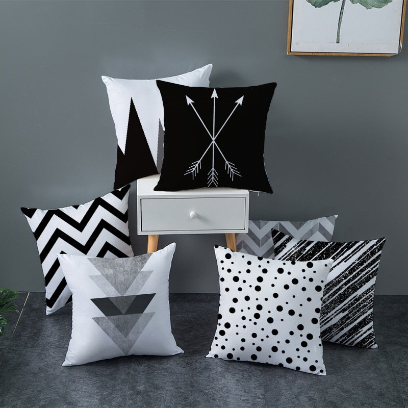 GEOMETRIC Housse de Coussin Imprimée en Noir et Blanc