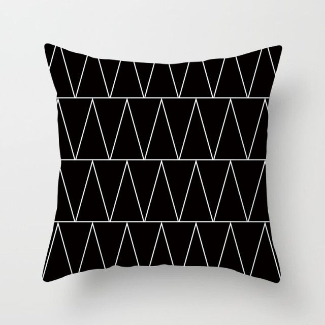 GEOMETRIC Housse de Coussin Imprimée en Noir et Blanc