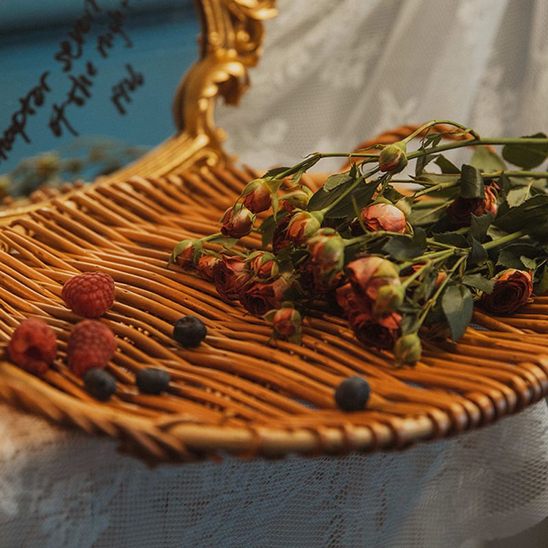 Plateau de Service Classique en Rotin avec Poignée