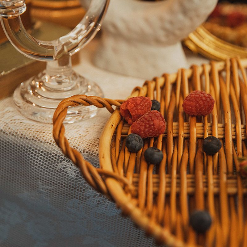 Plateau de Service Classique en Rotin avec Poignée