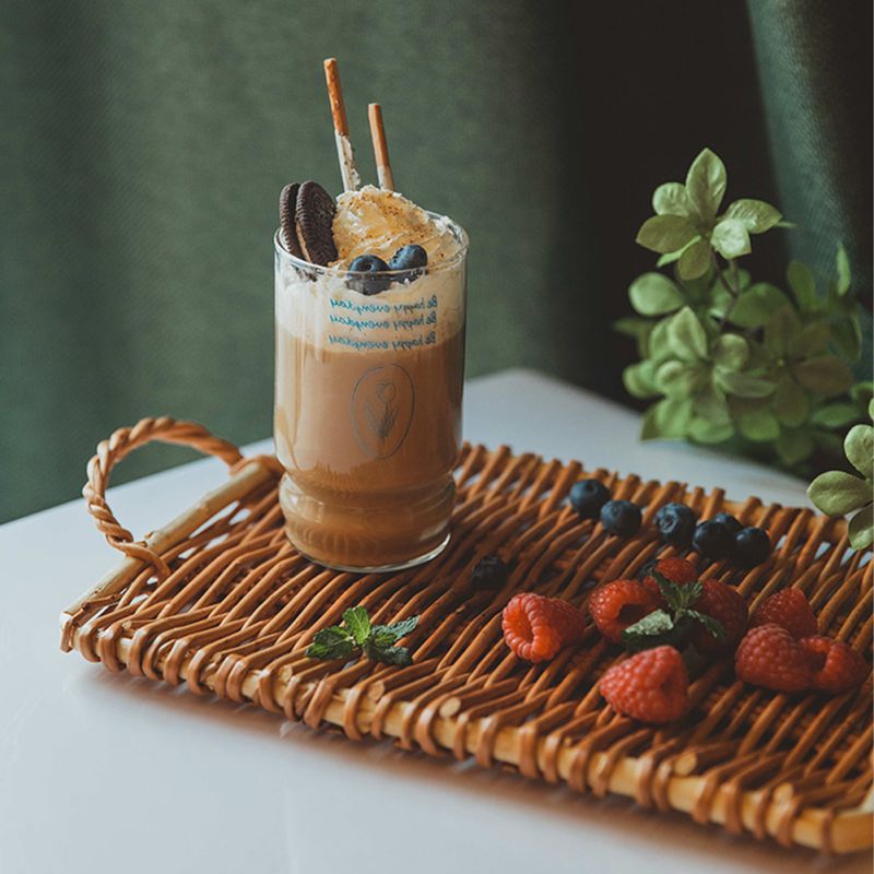 Plateau de Service Classique en Rotin avec Poignée