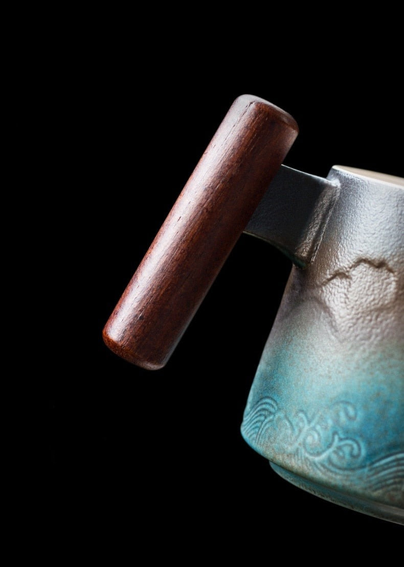 Tasse à Café Rétro en Céramique avec Anse en Bois