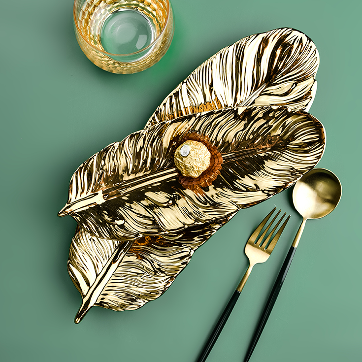 Plateau en céramique de luxe en forme de plume
