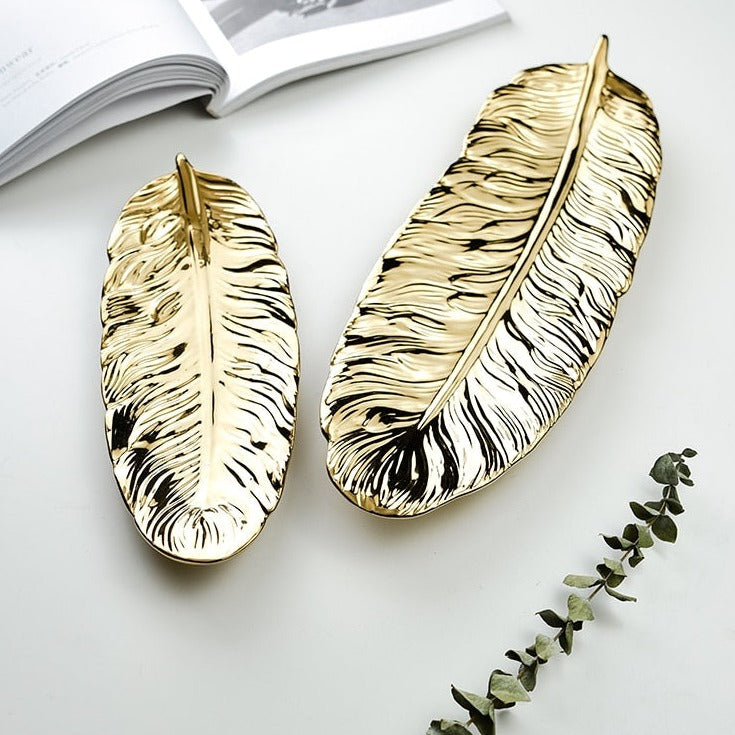 Plateau en céramique de luxe en forme de plume