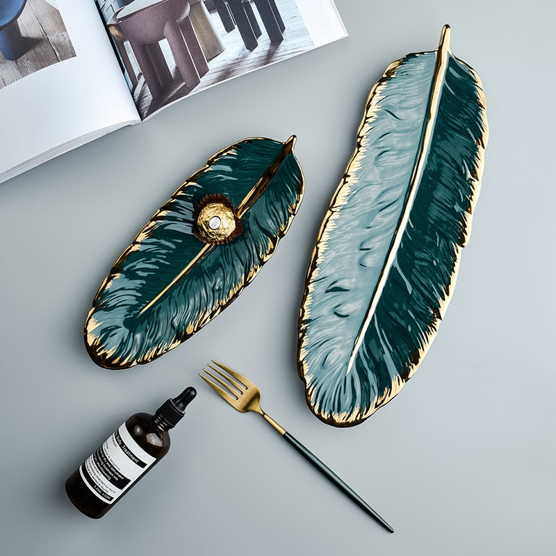 Plateau en céramique de luxe en forme de plume