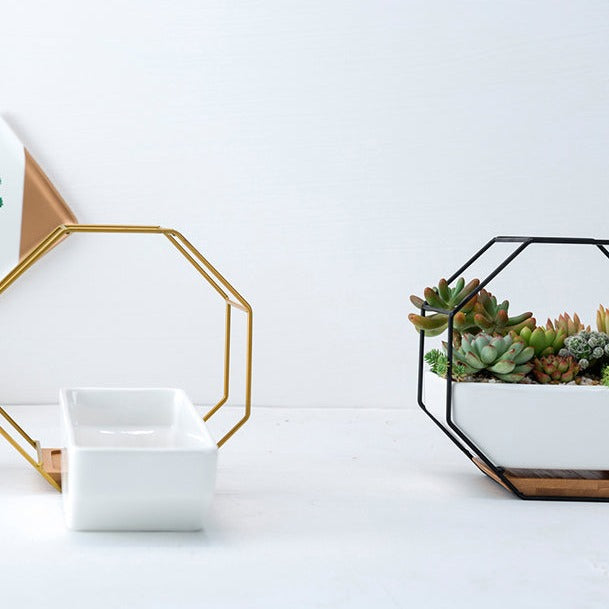Pot de fleurs en céramique géométrique octogonal simple pour suspension murale
