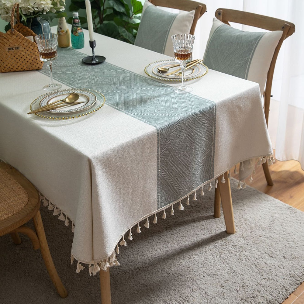 Nappe en lin jacquard géométrique