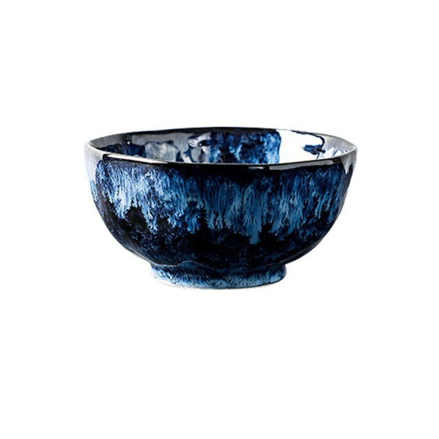 Assiettes et bols en céramique bleus style rétro japonais