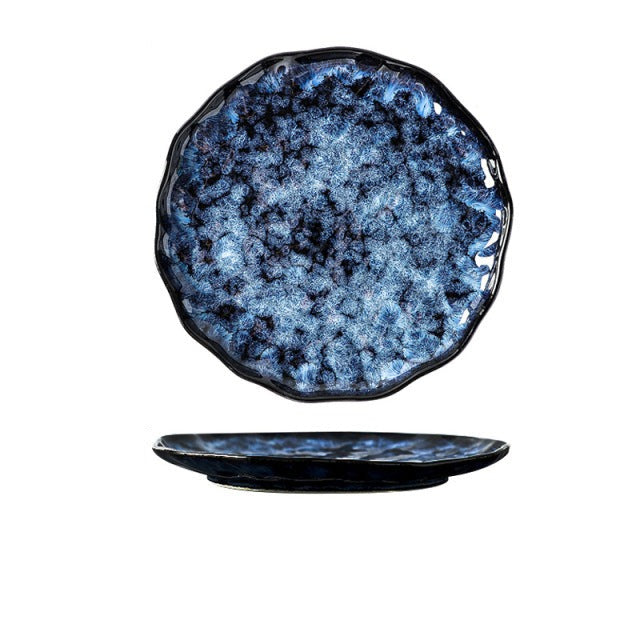 Assiettes et bols en céramique bleus style rétro japonais