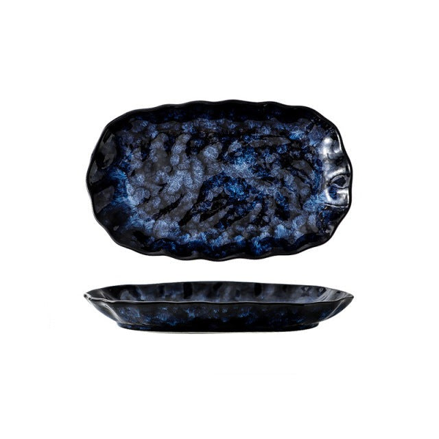 Assiettes et bols en céramique bleus style rétro japonais