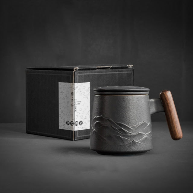 Tasse à Café Rétro en Céramique avec Anse en Bois