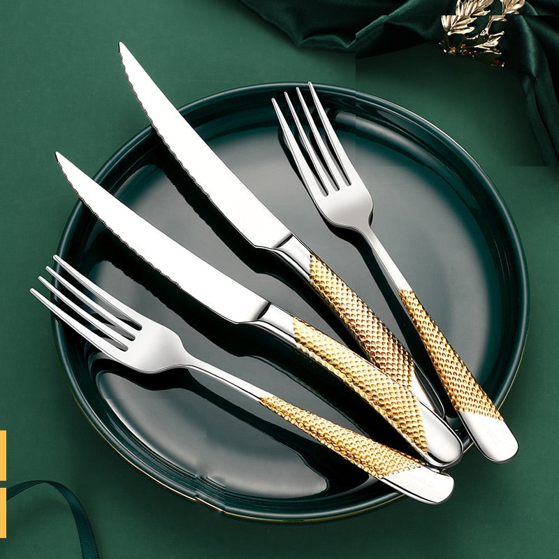 Set de Couverts de Maison Style Luxe Doré et Argenté