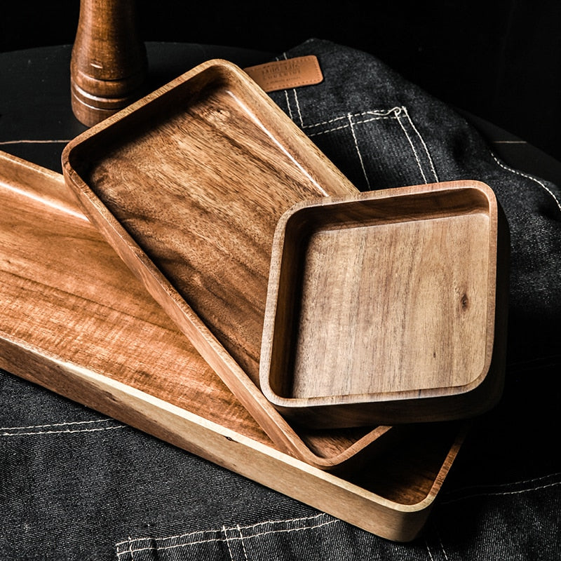 Plateau de service en bois d'acacia style japonais