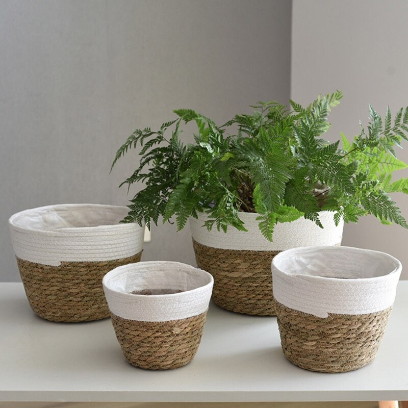 Panier en paille fait main pour pots de fleurs