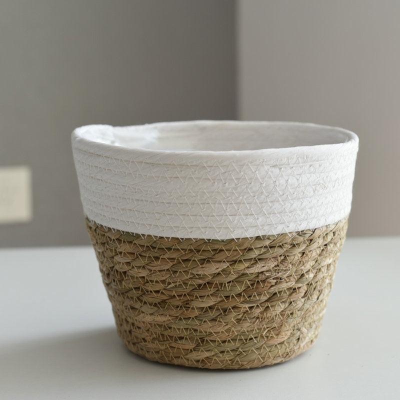 Panier en paille fait main pour pots de fleurs