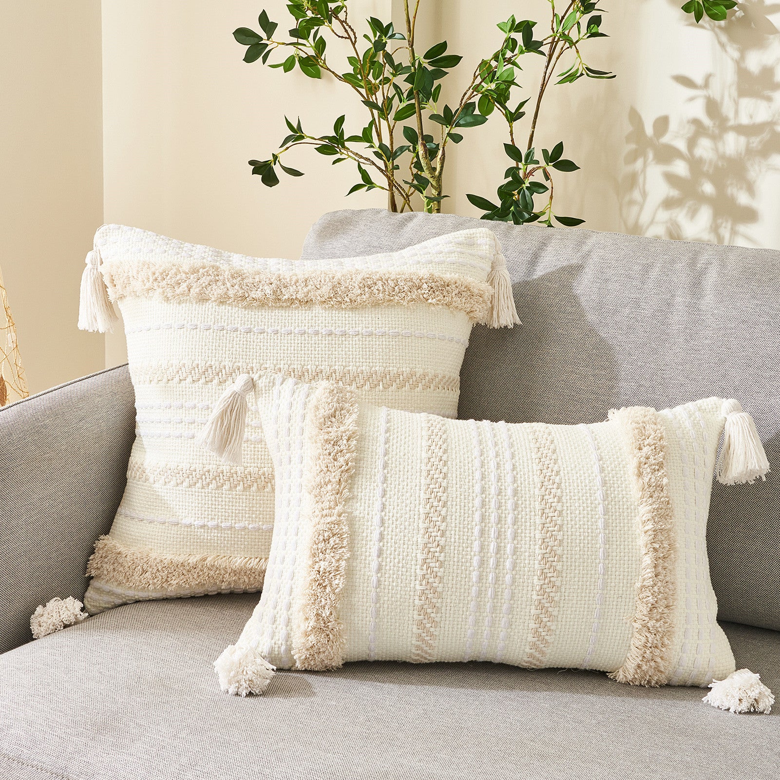 COTTON LINEN Housse de coussin avec pompons