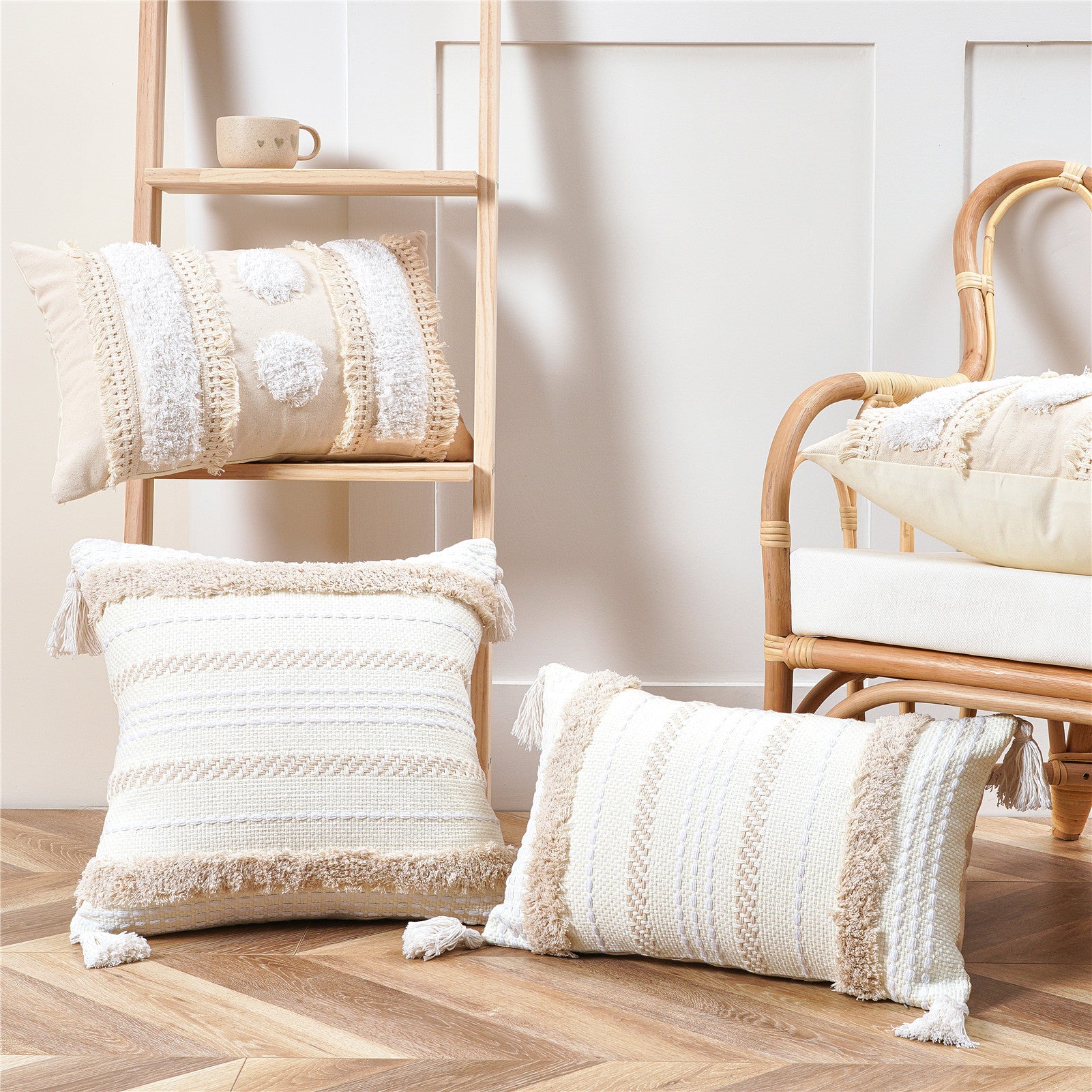 COTTON LINEN Housse de coussin avec pompons