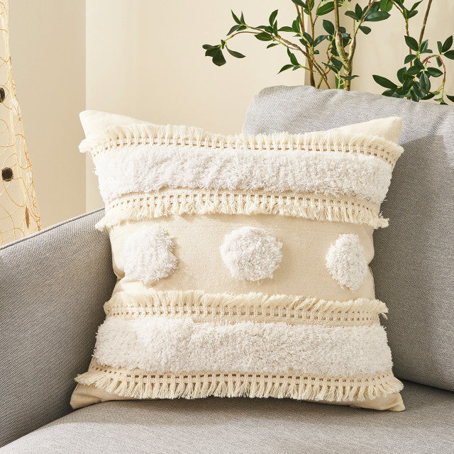 COTTON LINEN Housse de coussin avec pompons