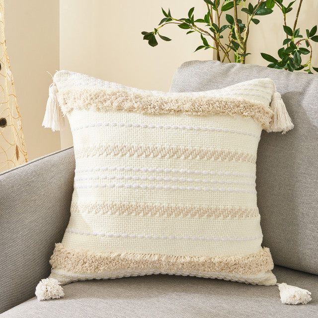 COTTON LINEN Housse de coussin avec pompons