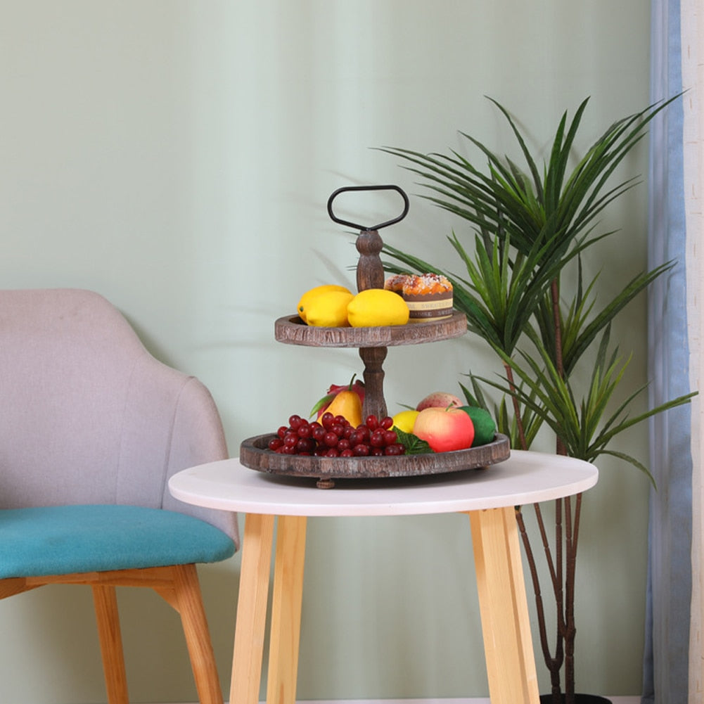 Plateau en Bois à Deux Niveaux pour Organisateur Décoratif