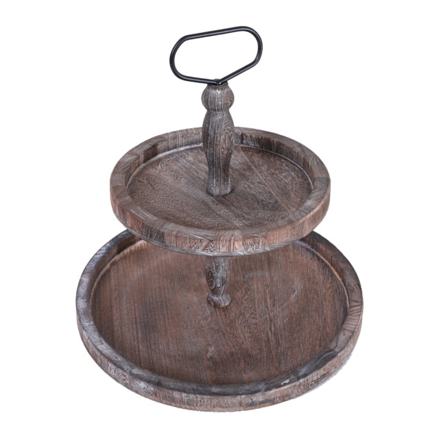 Plateau en Bois à Deux Niveaux pour Organisateur Décoratif