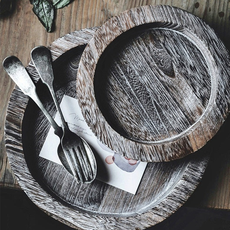Assiette de Service Rétro en Bois