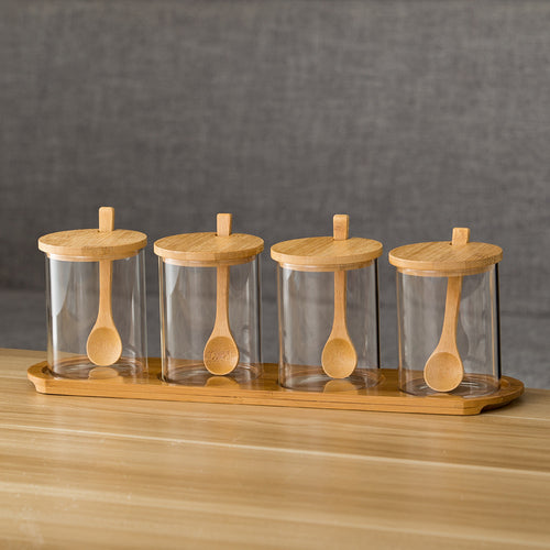 Pots en verre nordiques avec couvercles en bois