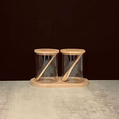 Pots en verre nordiques avec couvercles en bois