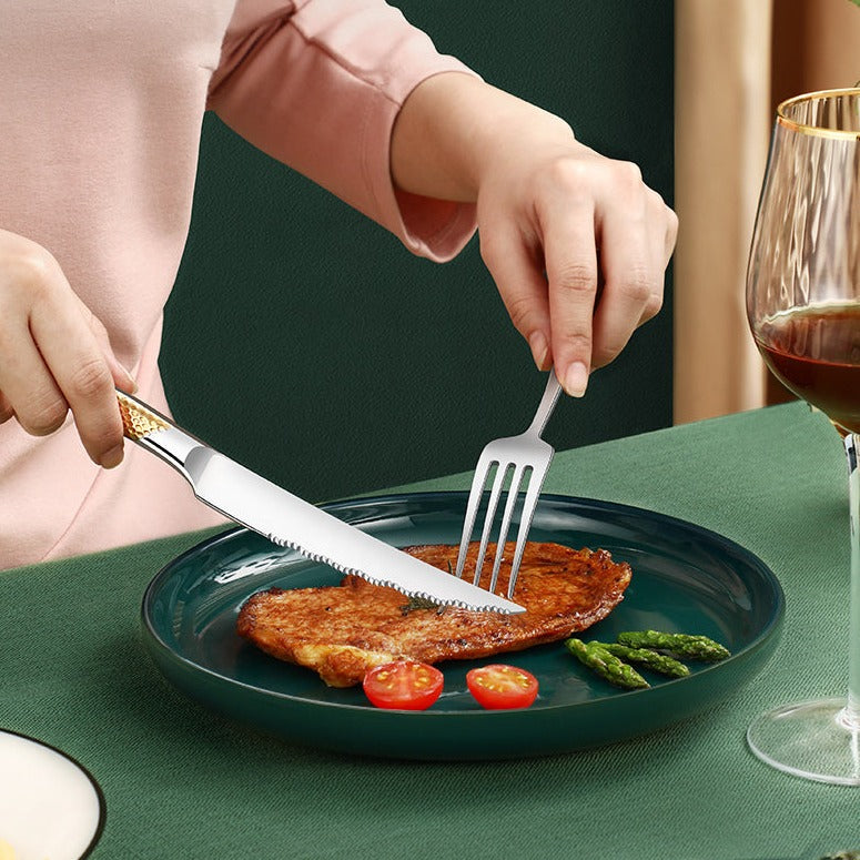 Set de Couverts de Maison Style Luxe Doré et Argenté